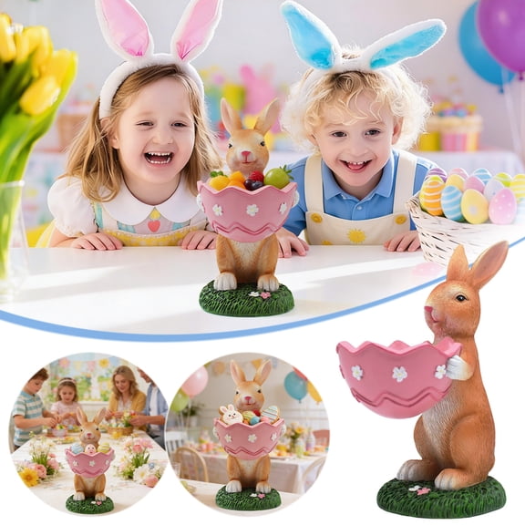 CREATITOY 1PC Cute Easter Bunny Holding Egg Decorative Bowl Snack Candy Storage for Easter Home Holiday Party Supplies