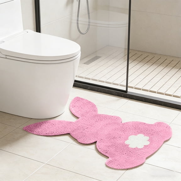 CREATITOY 1PC Easter Bunny Bath Mat Soft Plush Quick-Dry for Bathroom Easter Home Decor