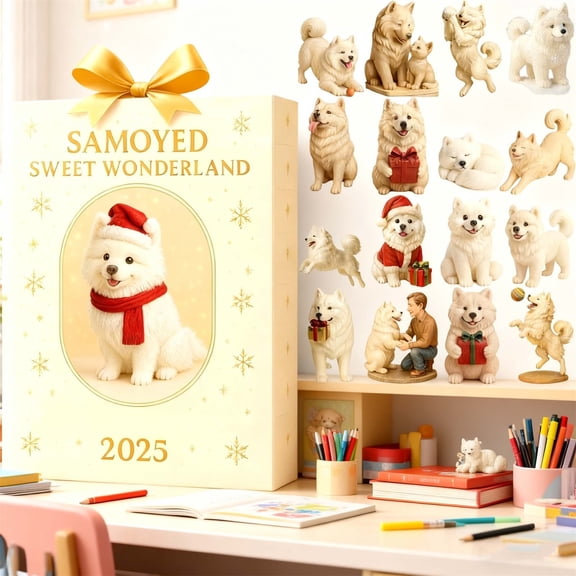 CREATITOY 2025 Samoyed Advent Calendar - Samoyed Theme, Countdown, for Christmas, Holiday, Home Deco
