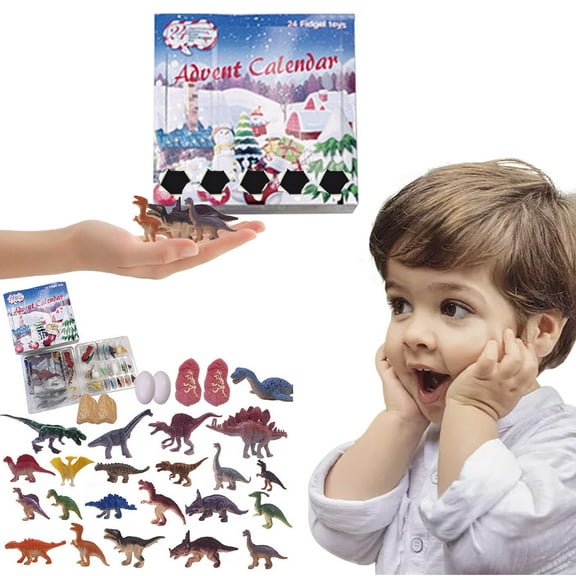 CREATITOY 24-Day Christmas Dinosaur Advent Calendar Toy Set - Daily Surprise Dinosaur Toys for Kids, Safe & Interactive Countdown Game for Family (8.6in)