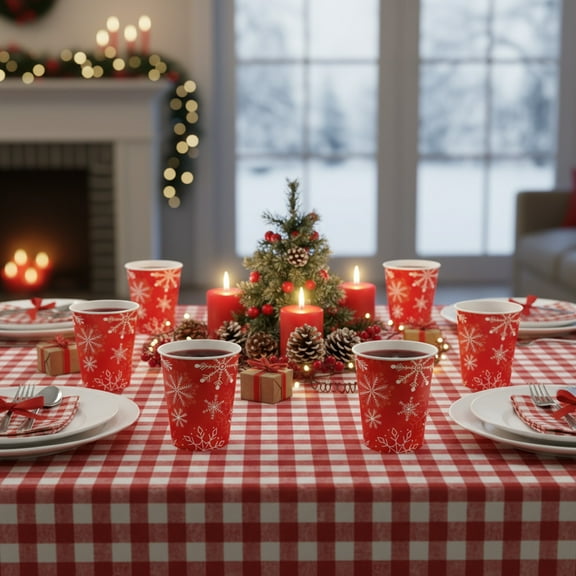 CREATITOY 25 Pcs Christmas Disposable Paper Cups Durable & Leak-proof Winter Christmas Party plies Family Decorations Xmas Tableware for Festive Gatherings