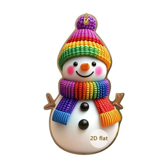 CREATITOY 2D Acrylic Cartoon Christmas Snowman with Rainbow Scarf Ornament - Car Rearview Mirror Hanging Decor for Holiday Ambiance Christmas Interior Setup