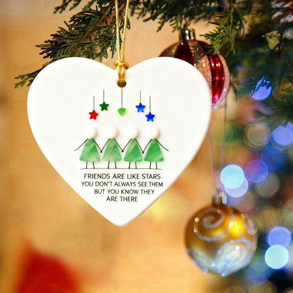 CREATITOY 3.15 Inch Heart-Shaped Sea Glass Friendship Ornament Hanging Pendant for Home Holiday Decor Sentimental Gift Christmas Hanukkah Friend Greetings