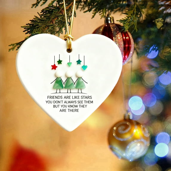 CREATITOY 3.15 Inch Heart-Shaped Sea Glass Friendship Ornament Hanging Pendant for Home Holiday Decor Sentimental Gift Christmas Hanukkah Friend Greetings