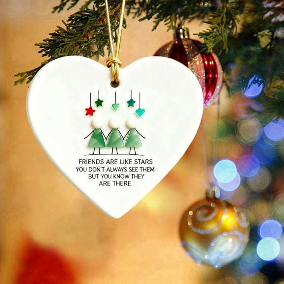 CREATITOY 3.15 Inch Heart-Shaped Sea Glass Friendship Ornament Hanging Pendant for Home Holiday Decor Sentimental Gift Christmas Hanukkah Friend Greetings