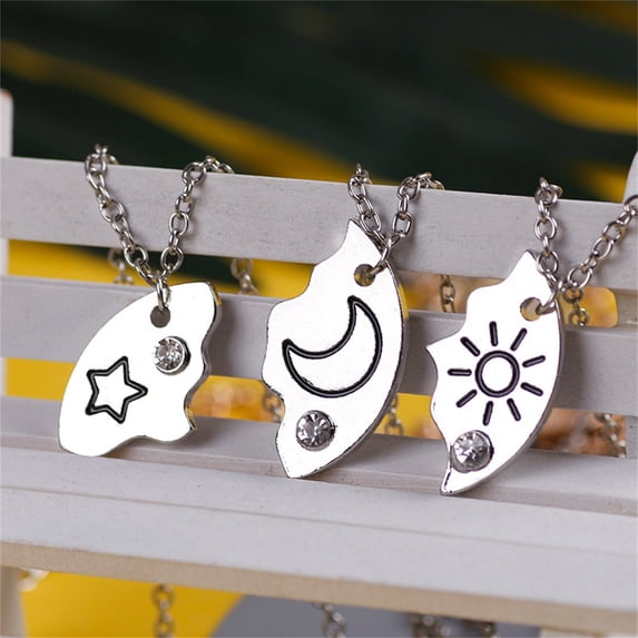 CREATITOY 3 Pcs BFF Star Moon Sun Necklace Set - Rhinestone Inlaid, Friendship Gift for Students & Besties