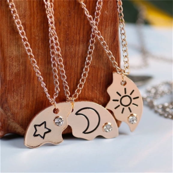 CREATITOY 3 Pcs BFF Star Moon Sun Necklace Set - Rhinestone Inlaid, Friendship Gift for Students & Besties