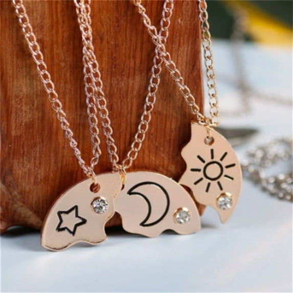 CREATITOY 3 Pcs BFF Star Moon Sun Necklace Set - Rhinestone Inlaid, Friendship Gift for Students & Besties