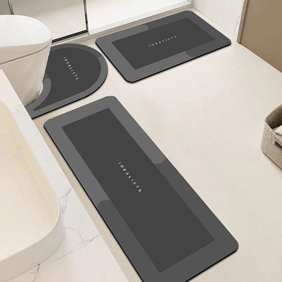 CREATITOY 3-Piece Diatomite Bathroom Toilet Rug Set Non-Slip Rubber Backing Quick-Dry