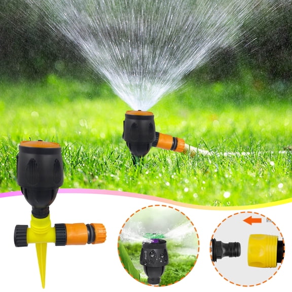 CREATITOY 360° Automatic Rotating Sprinkler with Ground Stake & 1/2" Quick Connect (Yellow/Green Random)