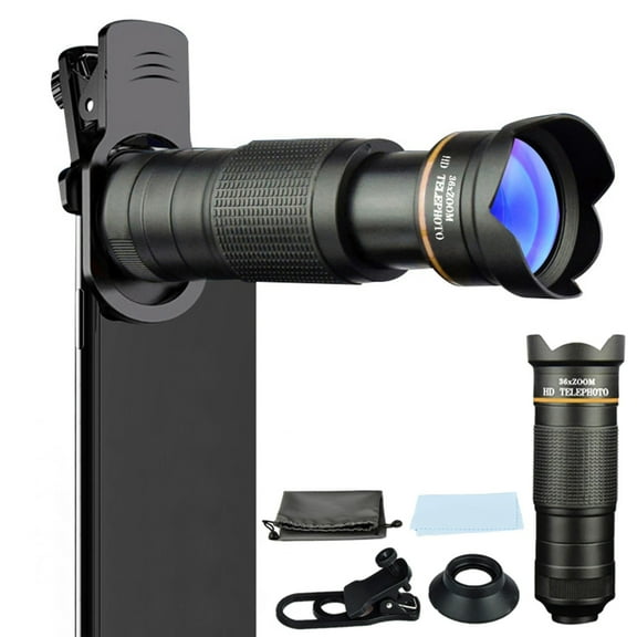 CREATITOY 36x Mobile Phone Zoom Lens with Clip - HD Universal Telephoto Kit for Concerts, Live Streaming & Outdoor Photography (Black, 233g)