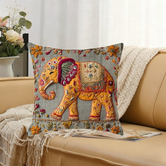 CREATITOY 3D Visual Effect Elephant Print Pillow Cover, Bohemian Style Soft Fabric for Living Room Sofa, Ideal for Amazon Home Decor, Holiday Interior and Festive Sofa Cushion