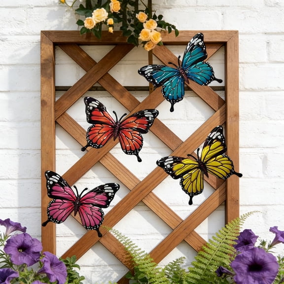 CREATITOY 4 Pcs Rustic Metal Butterfly Wall Art - Garden Living Room Background Decor