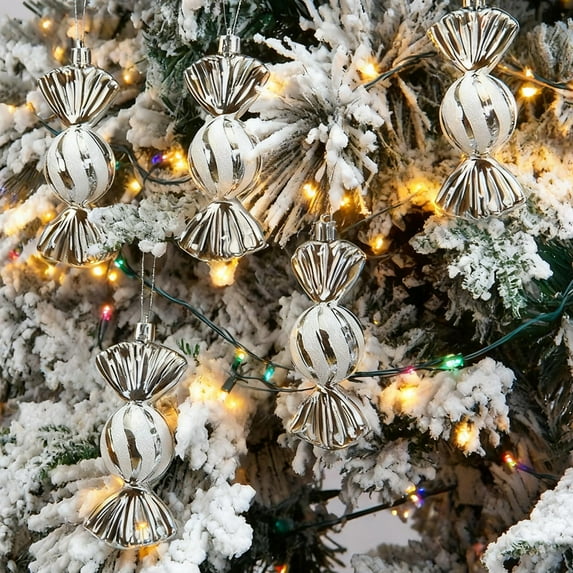 CREATITOY 5 Pcs 4.33 Inch Electroplated Christmas Candy Ornament, Round Painted Glossy Design, Perfect for Xmas Tree Decoration, Home Holiday Decor and Festive Supply
