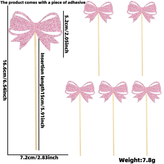 CREATITOY 6 Pcs Bow Cupcake Toppers Cake Decor Picks for Baby Shower Party Holiday Decoration