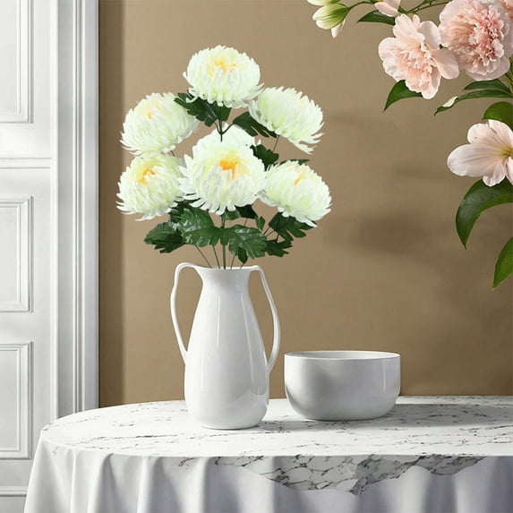 CREATITOY 7 Heads Artificial Chrysanthemum Flowers Fake Plants Realistic Silk Floral Arrangement for Window Display Home Decor Wedding Party Shop Decorative Ornaments