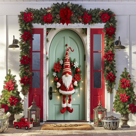 CREATITOY 72x35 Inch 3D Santa Claus Door Curtain Decoration, Christmas Family Door Cover Decor for Xmas Party Indoor Outdoor Decorations