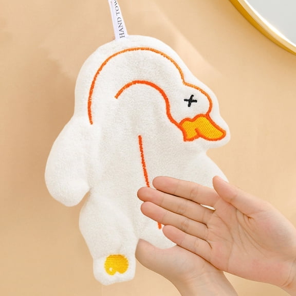 CREATITOY 9x6.7In Goose & Duck Printed Kitchen Towel Hanging Coral Fleece Hand Towel