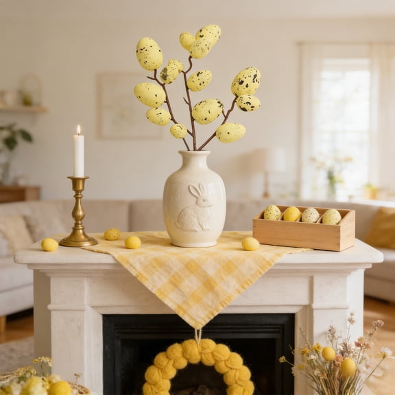 CREATITOY Artificial Easter Spray Branch with Easter Eggs and Spring Flowers Easter Egg Branch Suitable for Flower Arrangement Centerpiece Wreath Decor Colorful Foam
