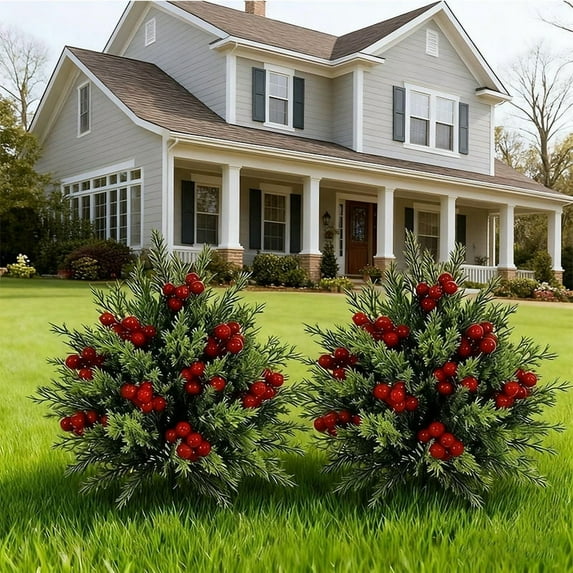 CREATITOY Artificial Juniper Tree Stakes - Faux Decor for Garden & Home