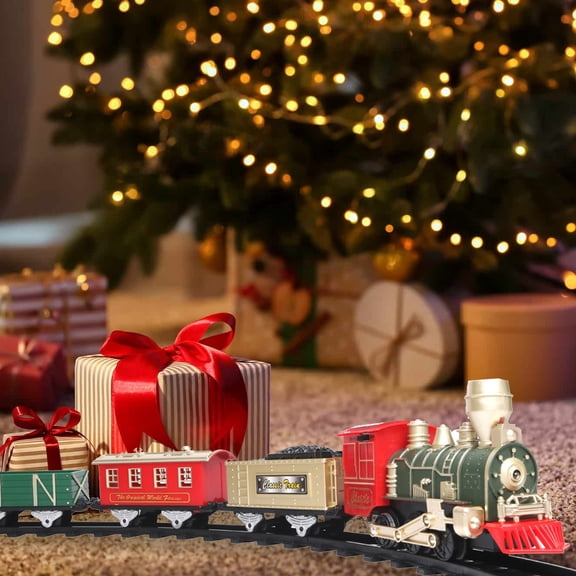 CREATITOY Assembling Electric Train Set with Lights & Music | Christmas Theme Kids Track Car Toy for Ages 3+ | Interactive Holiday Gift for Children & Families