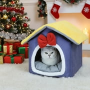 CREATITOY Christmas Cat Bed Winter Warm Pet House with Bow Design Soft Comfortable Perfect for Pet Holiday Decor Home Pet Use and Cold Weather Protection
