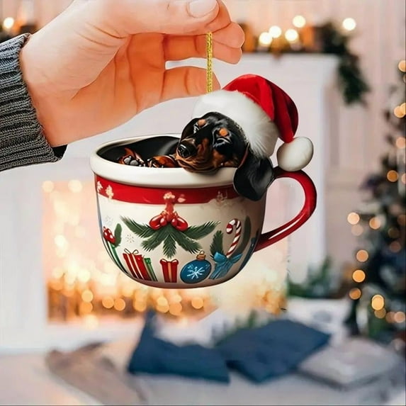 CREATITOY Christmas Dog Car Hanging Ornaments, Automotive Christmas Tree Decorations for Xmas Family Party Car Interior Festive Decoration Supplies