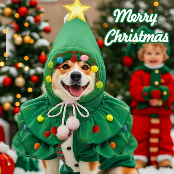CREATITOY Christmas Dog Clothes Winter Warm Pet Apparel Santa Costume Outfits with Bell Collar for Puppy Small Medium Large Dogs Xmas Holiday Party Home Decoration