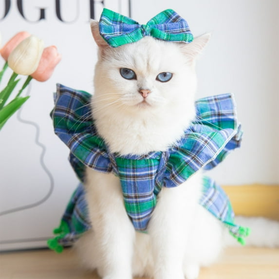 CREATITOY Christmas Dog Dress Cat Costume Plaid Pet Clothing for Xmas Holiday Party Home Decorations