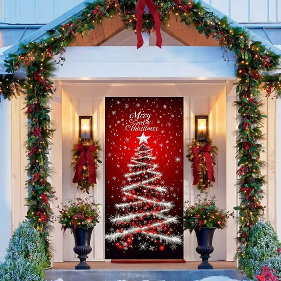 CREATITOY Christmas Door Set Door Width Door Curtain Holiday Party Decoration Christmas Tree Door Hanging Door Cover Decoration