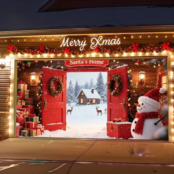 CREATITOY Christmas Garage Banner, Holiday Backdrop Photo Prop, Perfect for Home Garage, Party Scene and Christmas Decor