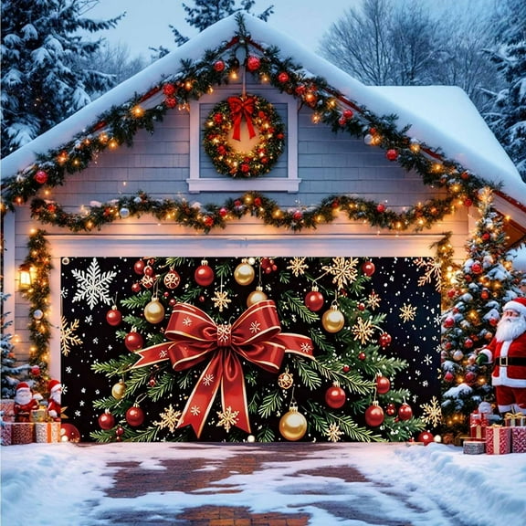CREATITOY Christmas Garage Banner, Holiday Backdrop Photo Prop, Perfect for Home Garage, Party Scene and Christmas Decor