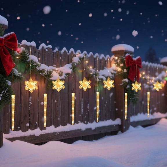 CREATITOY Christmas Outdoor Icicle Snowflake Curtain Lights with Remote Control, LED String Lights, Perfect for Home Exterior, Party Decor, Holiday Lighting and Festive Supply