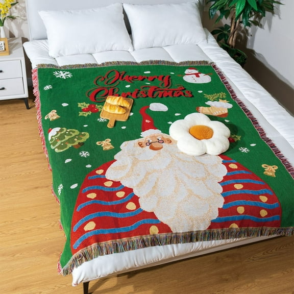 CREATITOY Cross-Border Christmas Santa Tapestry Sofa Throw - For Sofa, Home Deco, Western Style