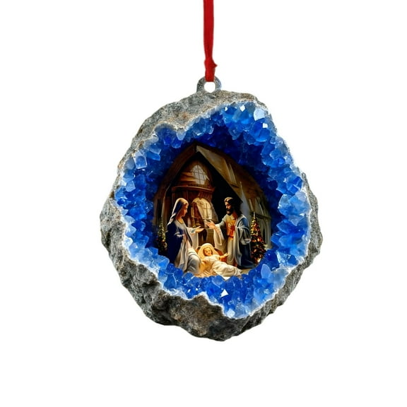 CREATITOY Crystal Cave Jesus Christmas Ornament Religious Holiday Hanging Decor for Christmas Tree Home Church Xmas Decorations