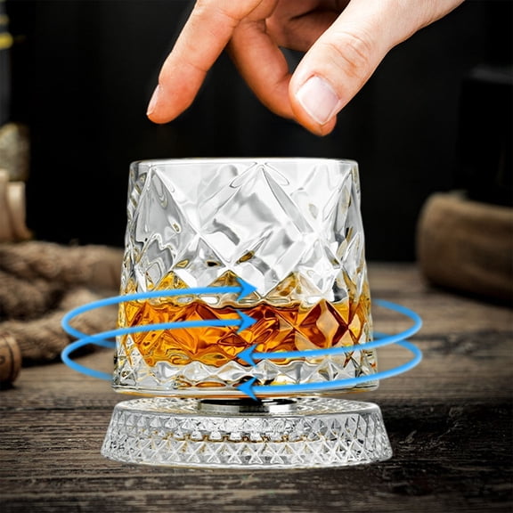 CREATITOY Crystal Rotating Whiskey Glass - Elegant Barware for Drinks