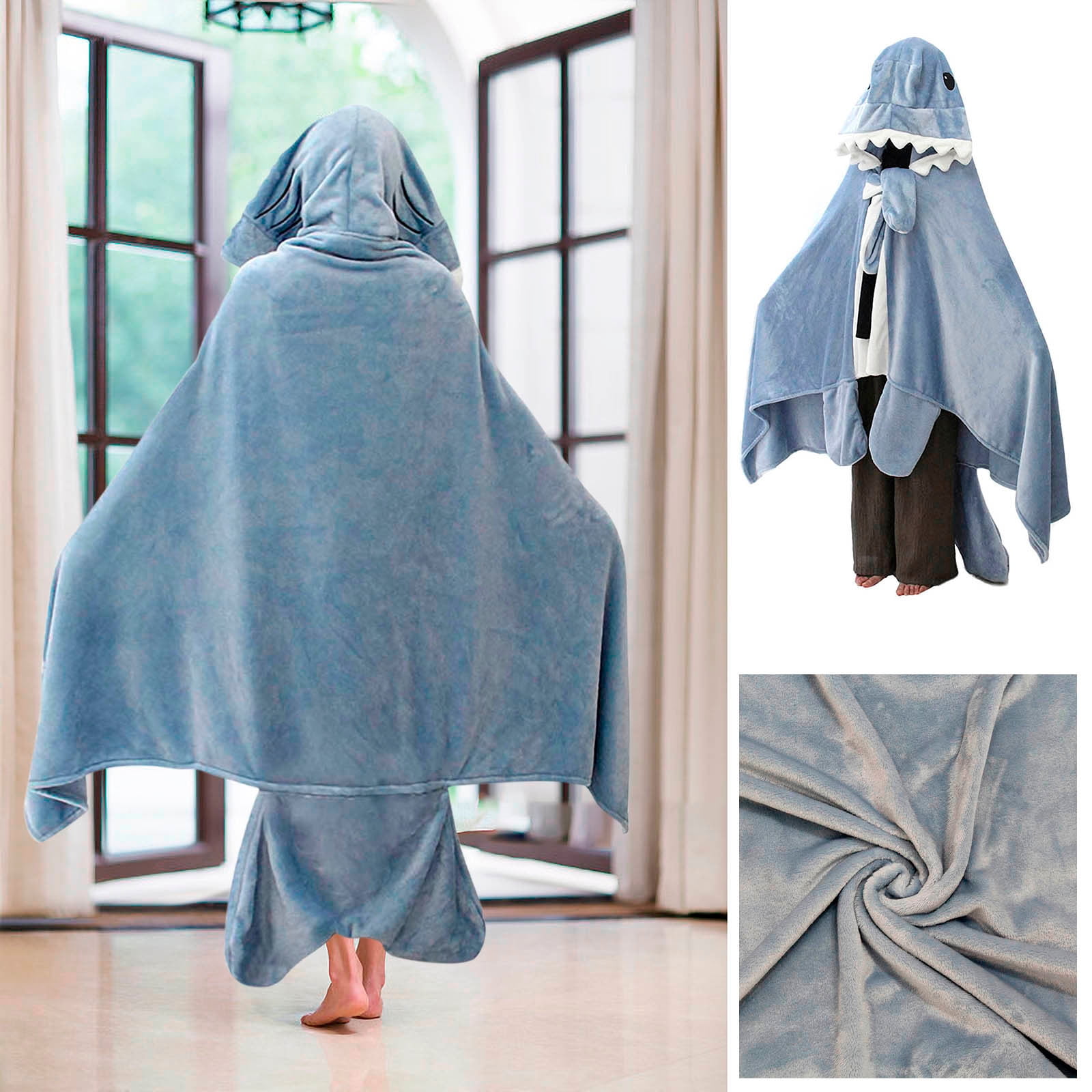 CREATITOY Cute Shark Hooded Blanket Robe Flannel Warm Wear for Home ...