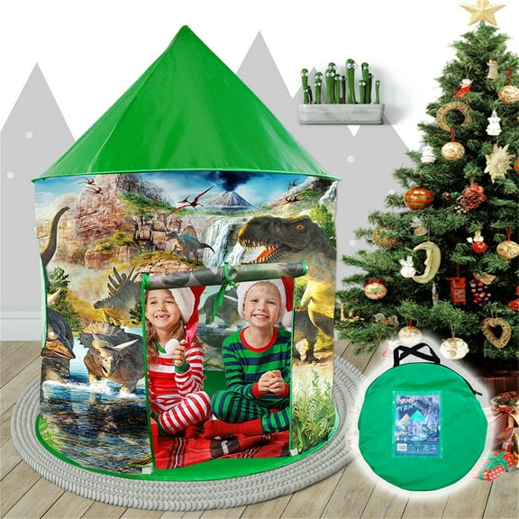 CREATITOY Dinosaur Kids Play Tent Toy for Boys & Girls 1-6 Years Old, Indoor/Outdoor Instant Setup Playhouse with 2 Educational Puzzles, Portable Children's Toy Castle for Backyard