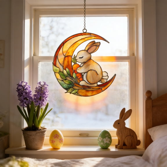 CREATITOY Easter Bunny Acrylic Window Hanging Ornaments for Easter Decor Party Supplies