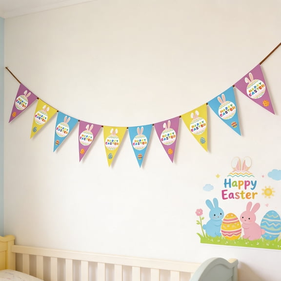 CREATITOY Easter Bunny Egg Gnome Pennant Banner Triangle Flag Spring Festival Wall Hanging Party Decor Set