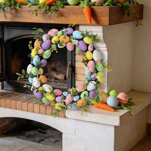CREATITOY Easter Egg Floral Wreath Hanging Ornament for Home Door Wall Holiday Decor