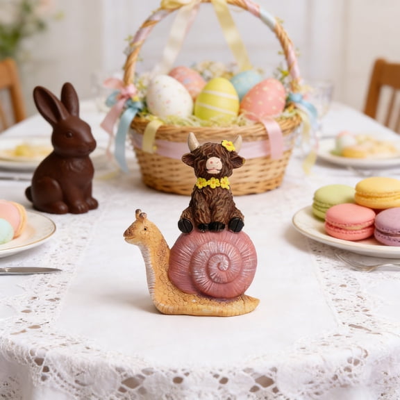 CREATITOY Easter Rustic Highland Cow Figurine Home Garden Decor