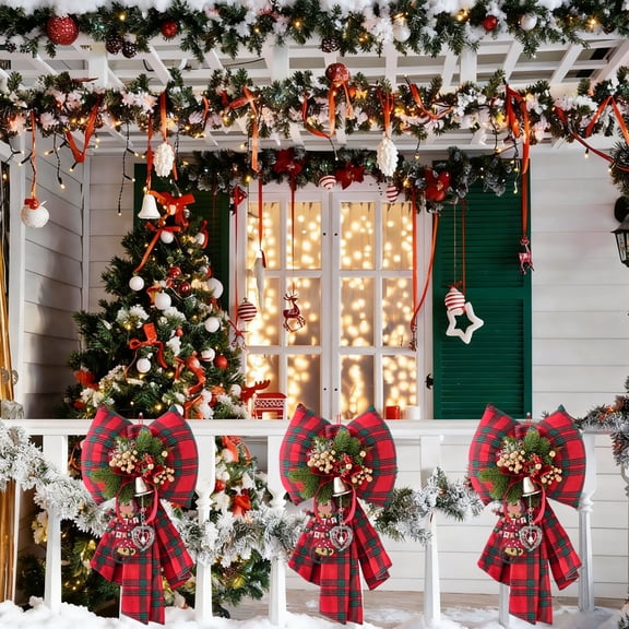 CREATITOY Large Plaid Snowflake Christmas Ornaments Holiday Decorations for Xmas Tree Home Party Supplies