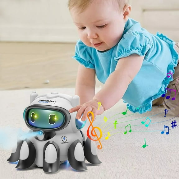 CREATITOY Light-Up Dancing Octopus Toy for Kids: Auto Obstacle Avoidance, Spray, Music & Swing Legs – 3 AA Battery Powered (Not Included)