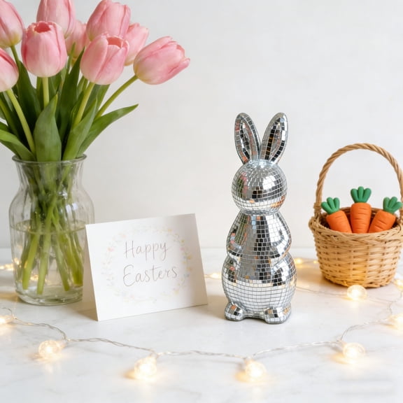 CREATITOY Mosaic Reflective Mirror Easter Rabbit Decorative Ornament for Easter Decor