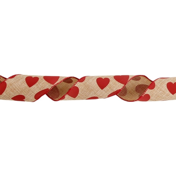 CREATITOY Natural Burlap Ribbon with Red Heart Valentine's Day Gift Wrapping DIY Craft Decor