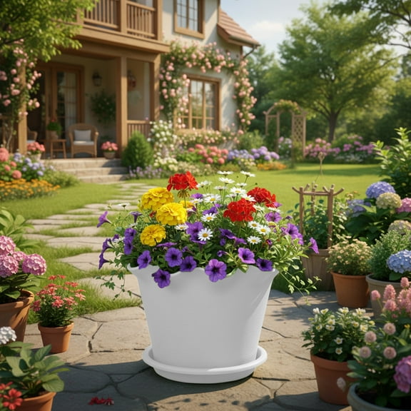 CREATITOY Plastic Flower Pot with Ruffled Edge Lily Style Wavy Design Durable Aesthetic Decorative Planters for Indoor Outdoor Home Garden Decor