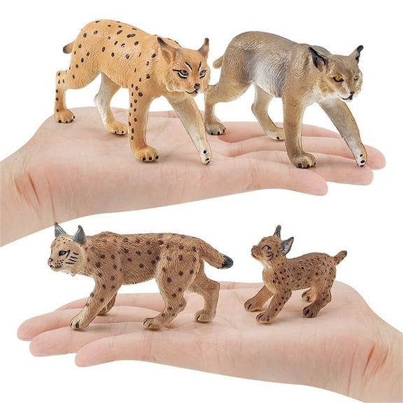 CREATITOY Realistic Lynx Animal Figurine Toys - 4PC Safe Resin Educational Toys for Kids 3+, Home Decor & Collectibles Gift