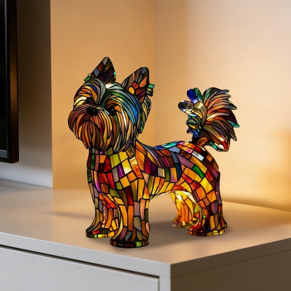 CREATITOY Resin Ornaments LED Night Lights Glowing Cat and Dog Series Art Animal Statues for Home Decor