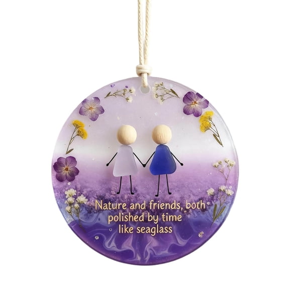 CREATITOY Round Sea Glass Friendship Decorations Beach Theme Ornaments with 3.15 Inches Diameter for Home Party Decorations, Coastal Theme Gifts, Friend Anniversary Souvenirs